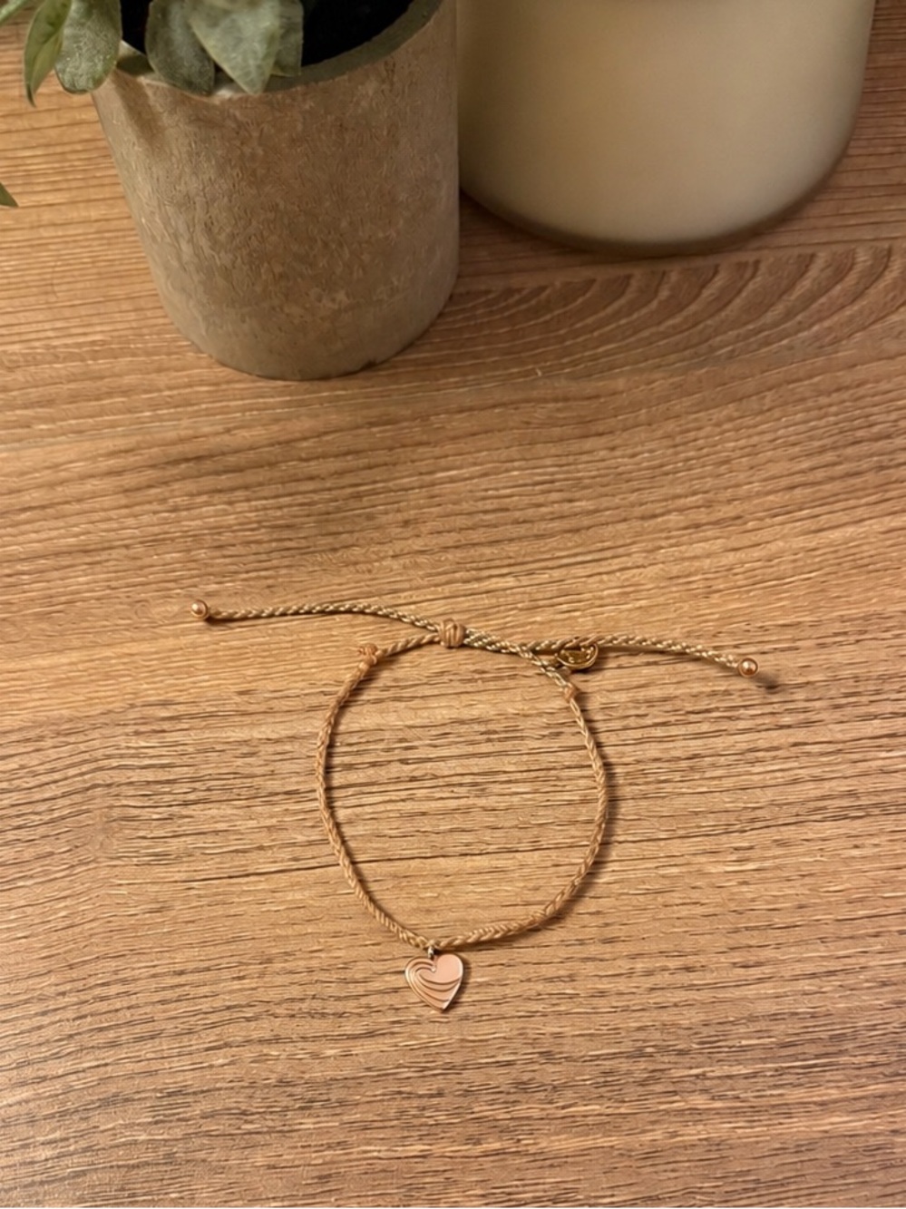 Pura Vida Gold Cord Bracelet with Pink Heart Charm